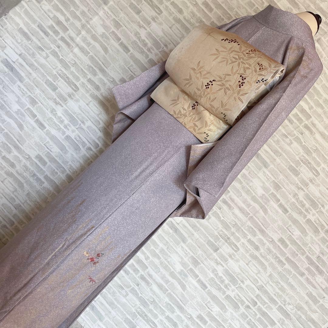 訪問着　フルセット　菊　梅　笹　松　手刺繍　金彩加工　着物　L1