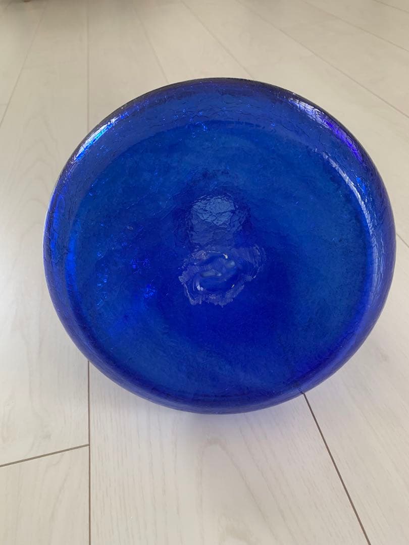 青色 ガラス製 フラスコ型花瓶水差し