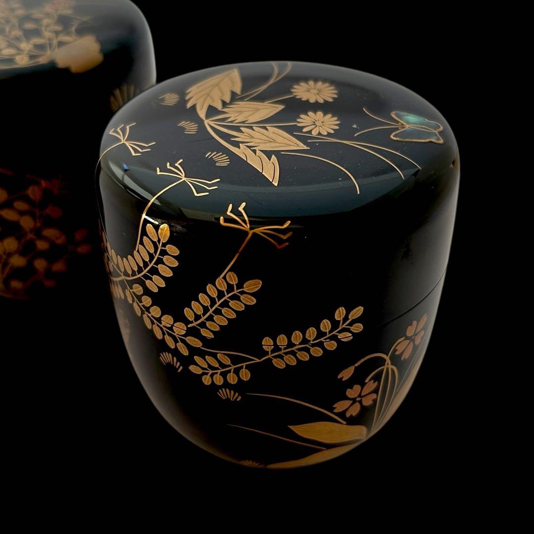 【茶道具】中村宗悦 春秋一双 中棗 金蒔絵 螺鈿 共布 共箱