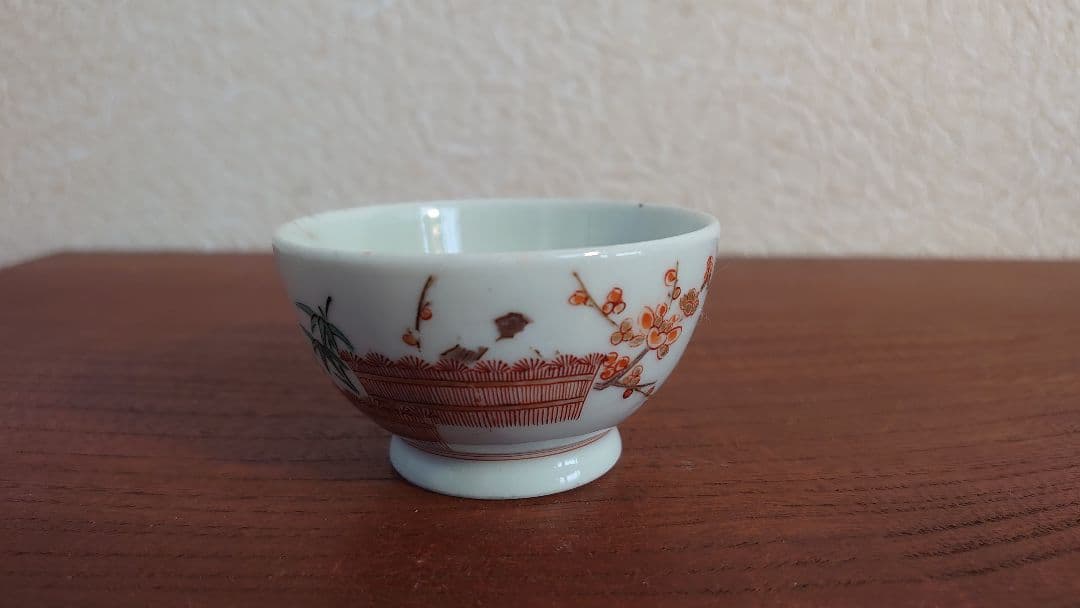 古伊万里 九谷焼 古九谷　伊万里　梅鶯の図　アンティーク九谷　盃　お猪口　１客