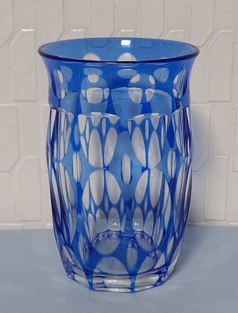 銀座松屋 江戸切子グラス 青被せ 箱入り レトロ