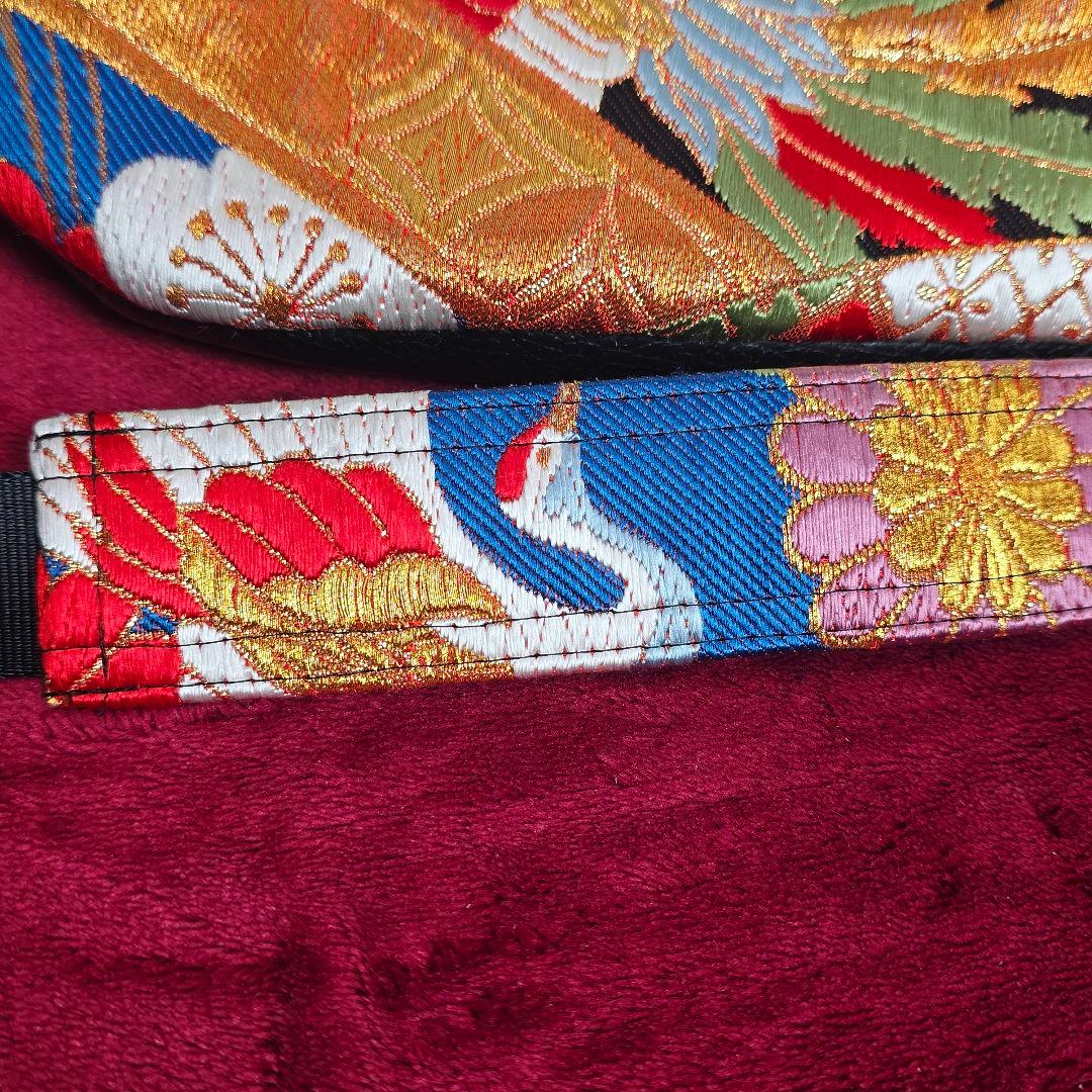 極美品・ほぼ未使用★obico 帯リメイク ボディバッグ 鶴 牡丹 金糸 日本製