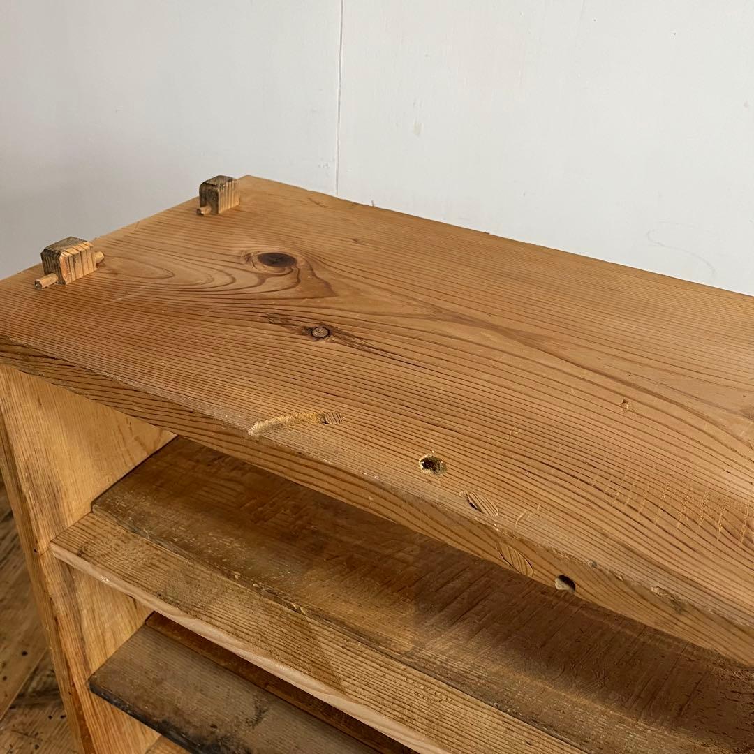 アンティーク オープンラック ローボード 本棚 食器棚 脚付き 無垢材 無塗装