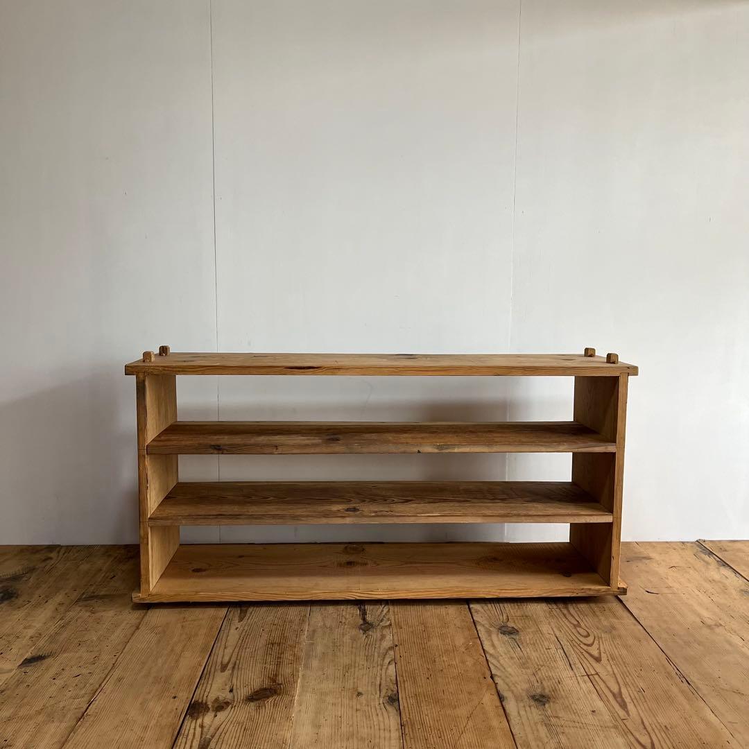 アンティーク オープンラック ローボード 本棚 食器棚 脚付き 無垢材 無塗装
