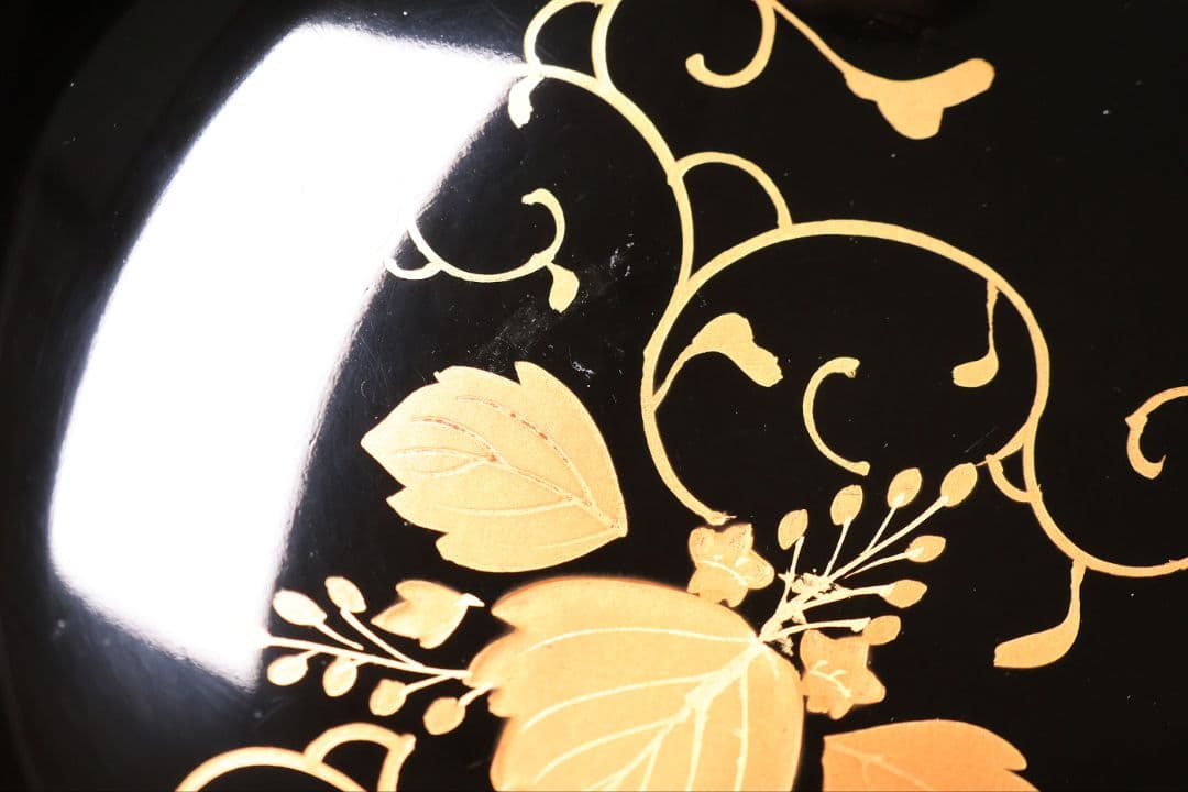 【MB193】天然木漆塗 鳳凰桐唐草 金蒔絵 黒塗 吸物椀 二客 大正昭和