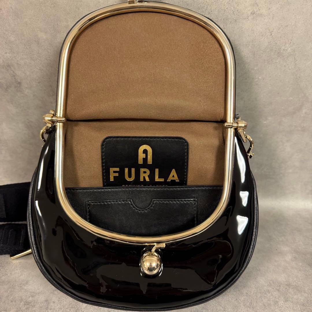 美品 現行　フルラ ポルタジョイア ブラックレザー ショルダー・斜め掛けバック