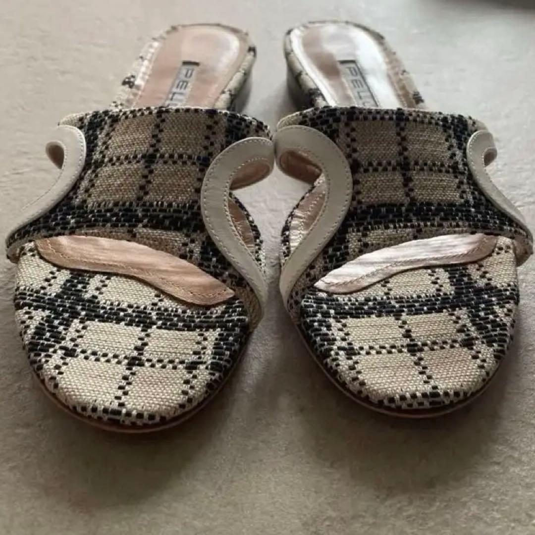 【美品】PELLICO チェック柄フラットミュール　37.5