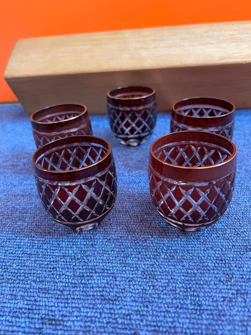 928 薩摩切子　猪口　5客　未使用