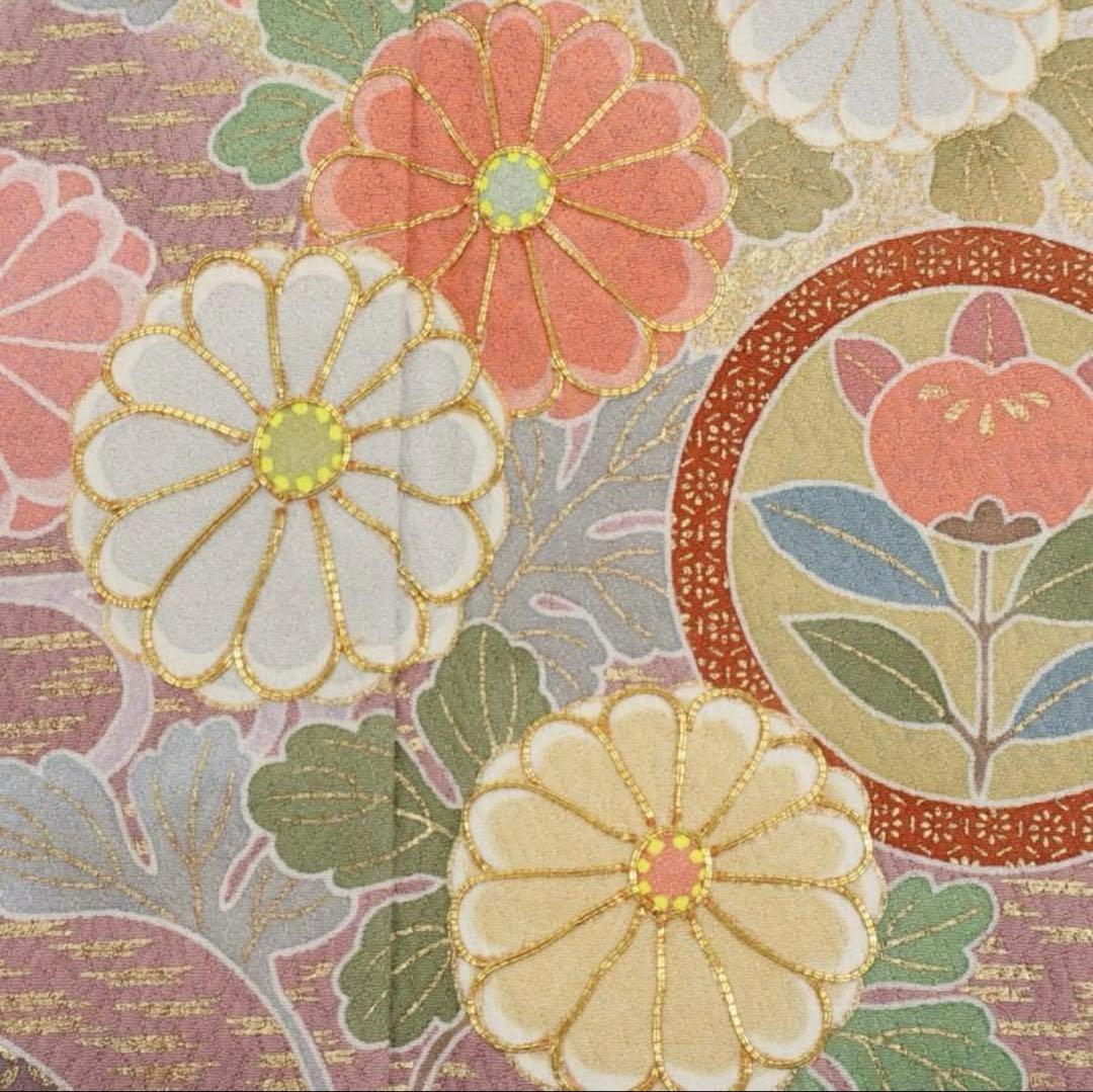 長尺◆訪問着　吉祥文松竹梅花々文　袷正絹着物【着物のみ】