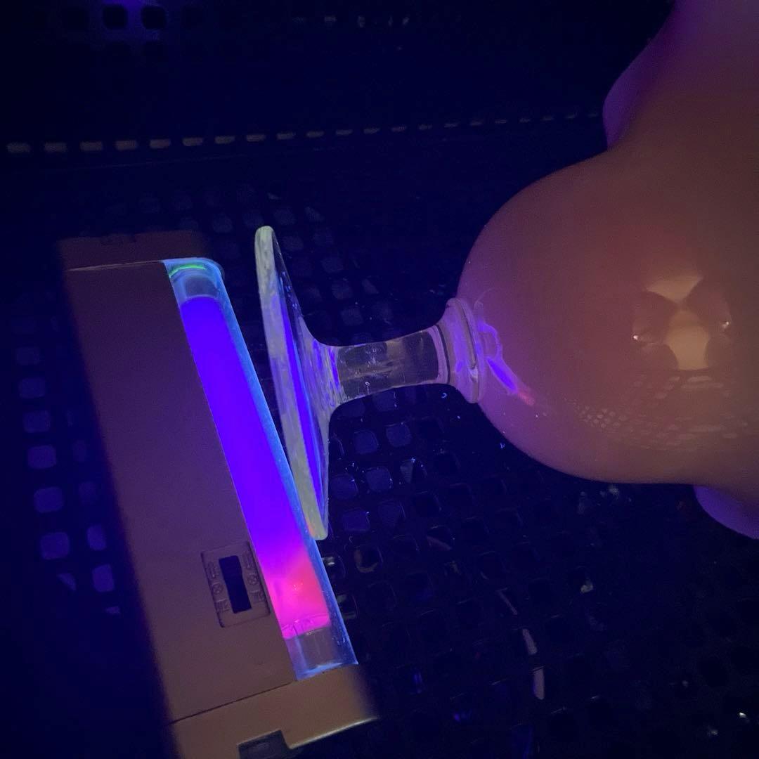 骨董　時代　２色バイカラーフリル 乳白色ガラス　橙色　脚付コンポート　菓子器