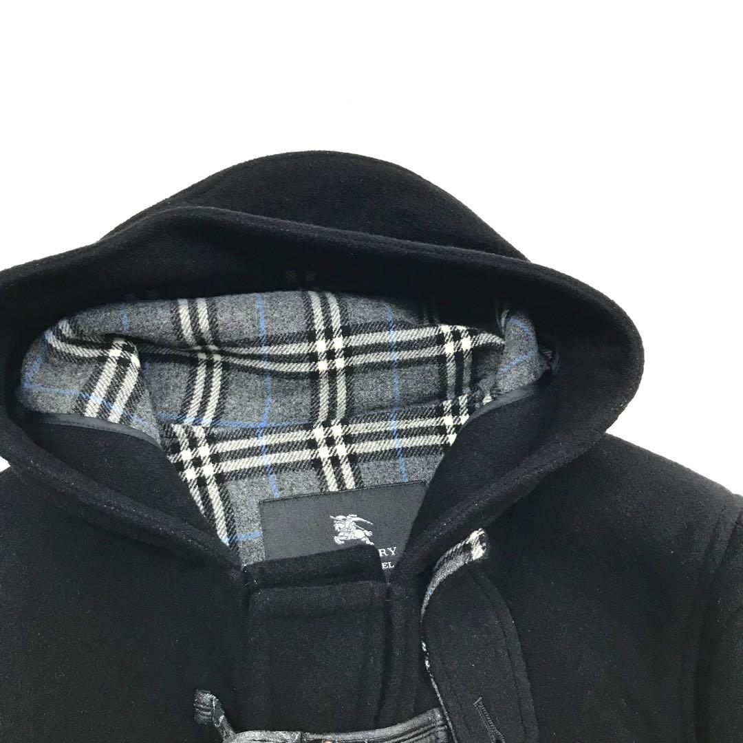 バーバリーブラックレーベル 黒 ダッフルコート ノバチェック L