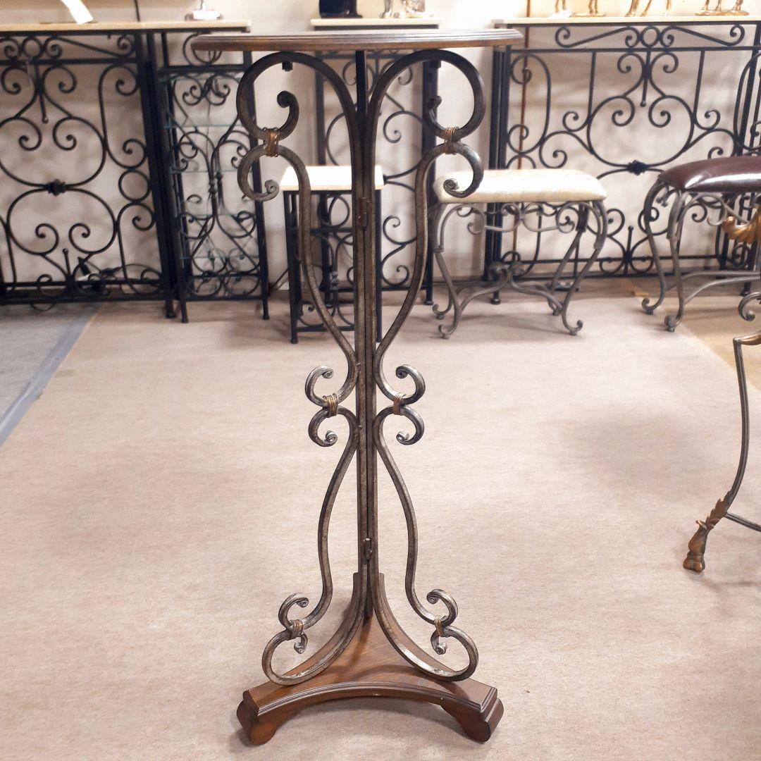 輸入家具　ロートアイアン仕様　アンティーク　サイドテーブル　シャビー加工　天然木