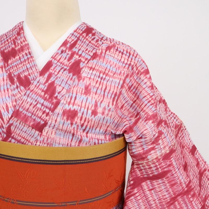 【板締め絞り浴衣】長尺 濃ピンクトールサイズ 木綿 夏着物 8UM7