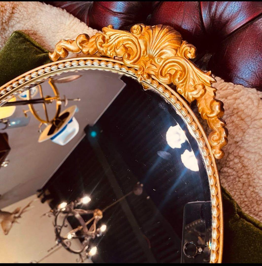 湯布院アンティーク ヨーロピアン レトロヴィンテージ ウォールミラーオーバル真鍮