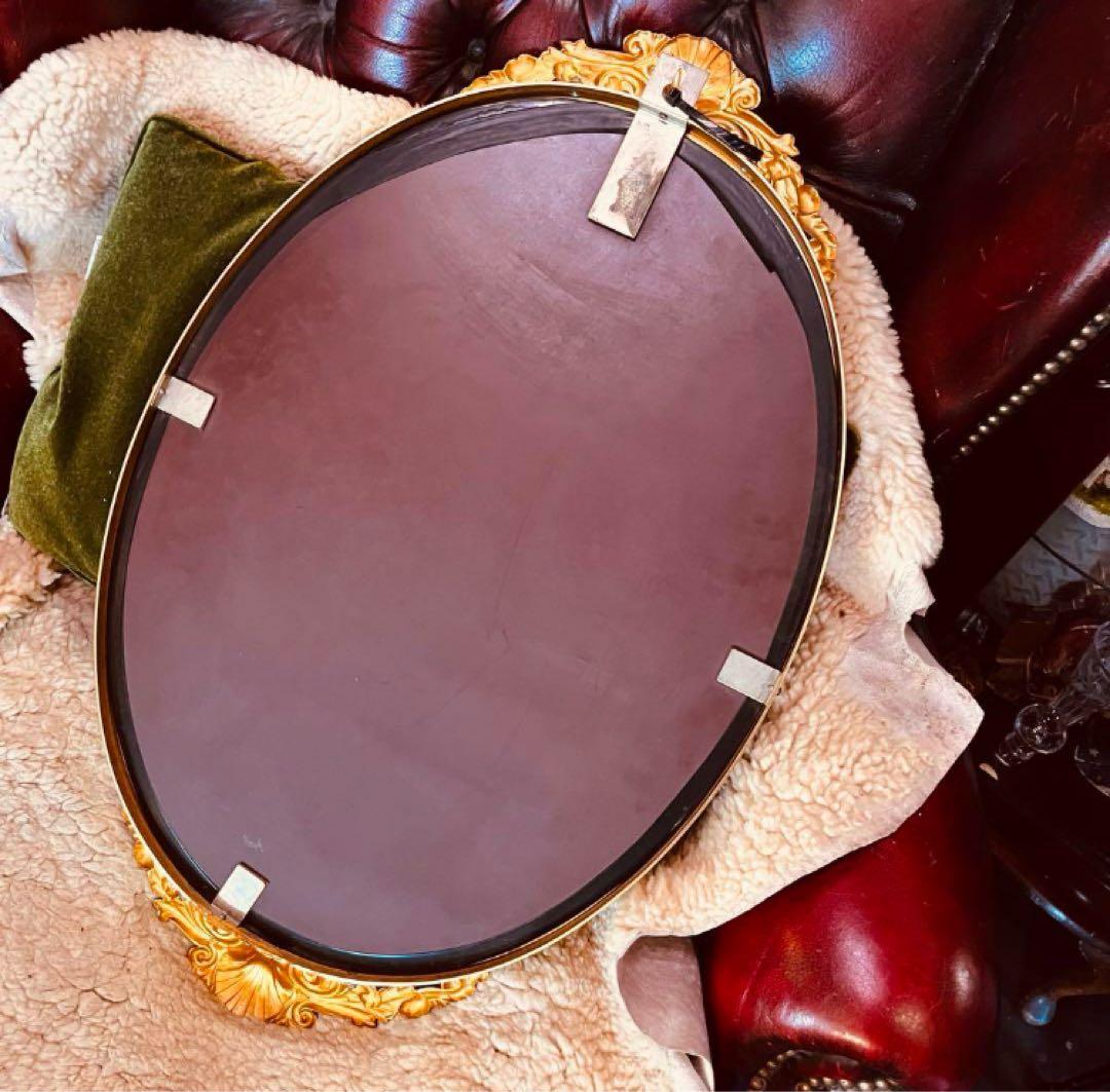 湯布院アンティーク ヨーロピアン レトロヴィンテージ ウォールミラーオーバル真鍮