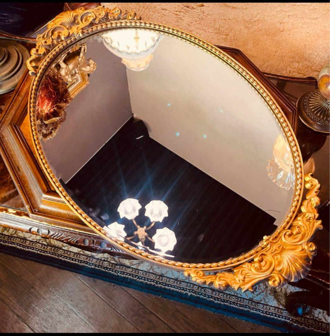 湯布院アンティーク ヨーロピアン レトロヴィンテージ ウォールミラーオーバル真鍮