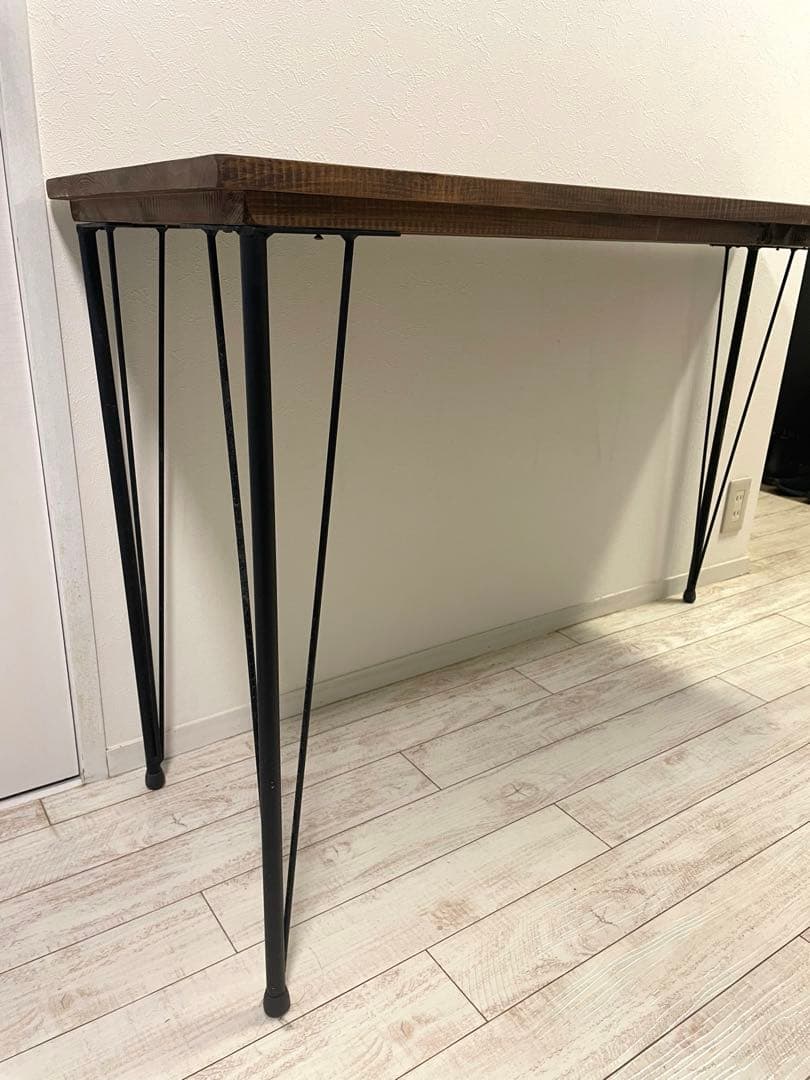 ヴィンテージ風 天然木 テーブル デスク 120×45 アンティーク アイアン脚