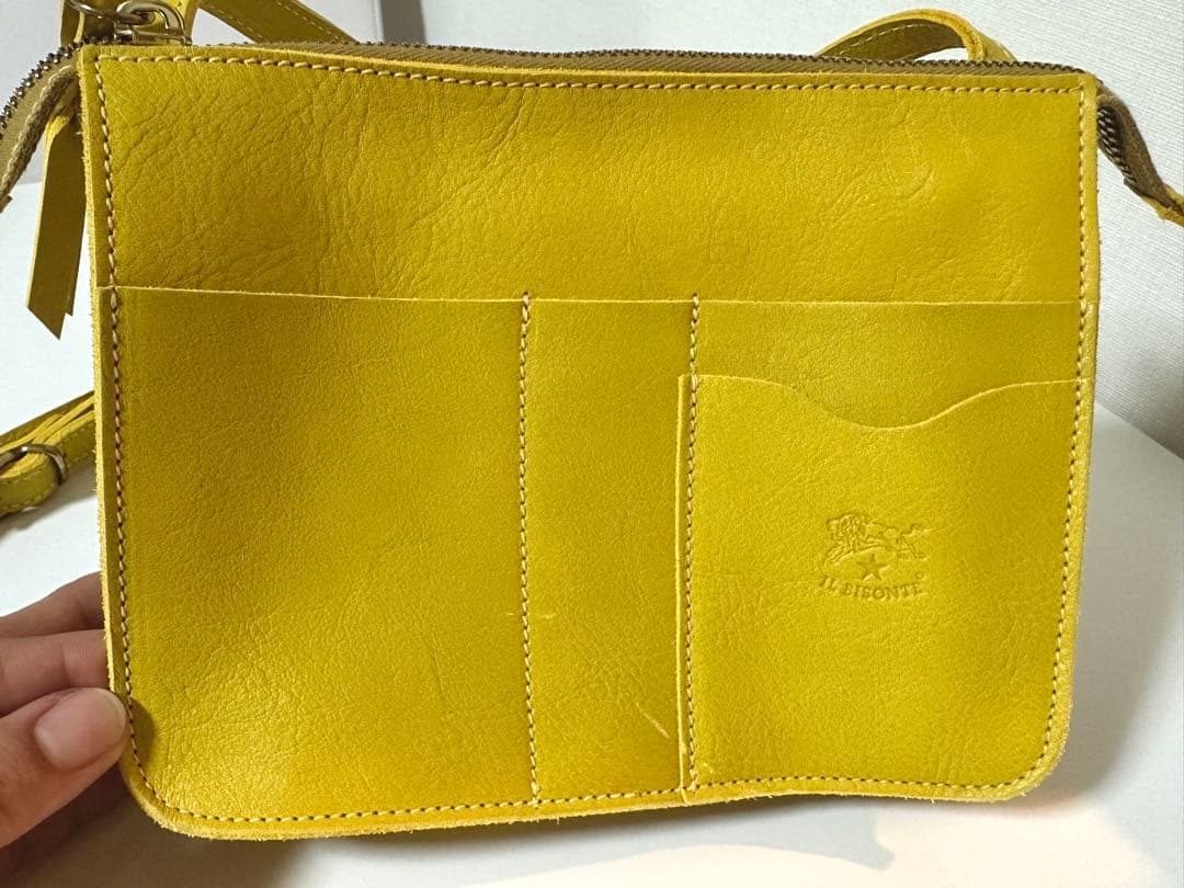 IL BISONTE 本革 レザー ミニショルダーバッグ/ポシェット/イエロー