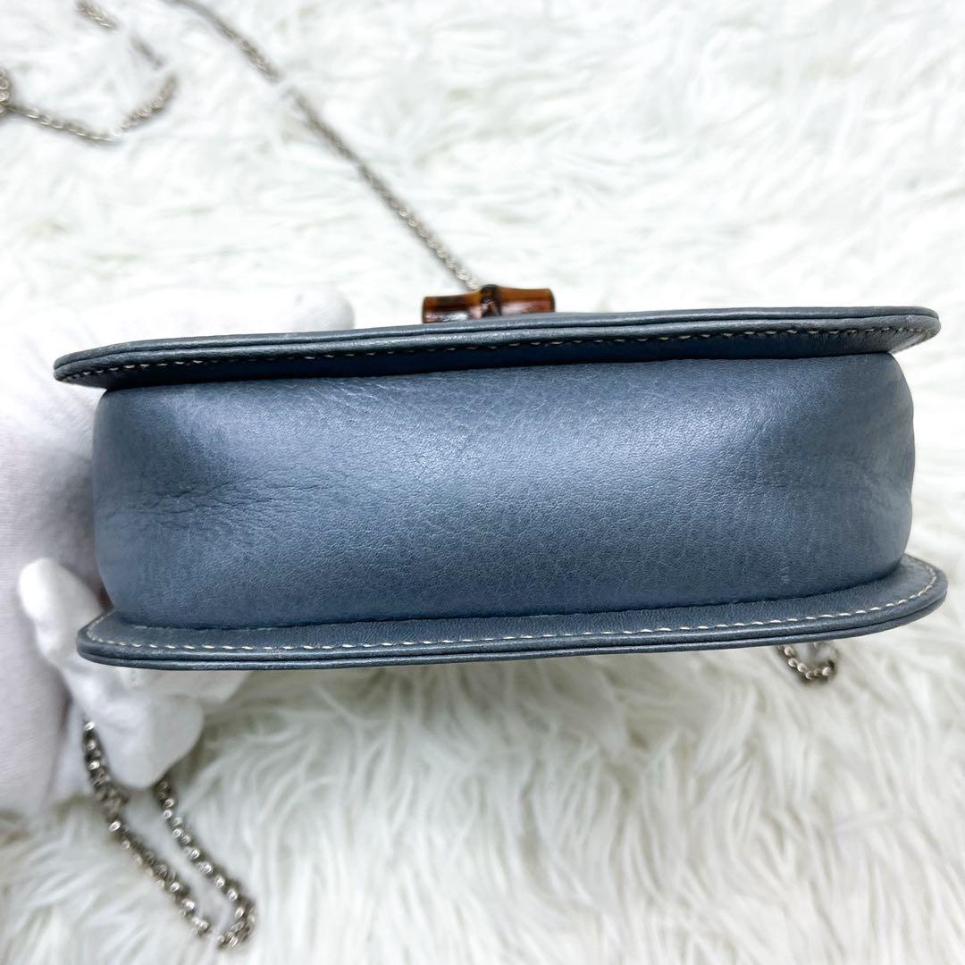 超希少 オールドグッチ バンブー ショルダーポーチ チェーンショルダー レザー