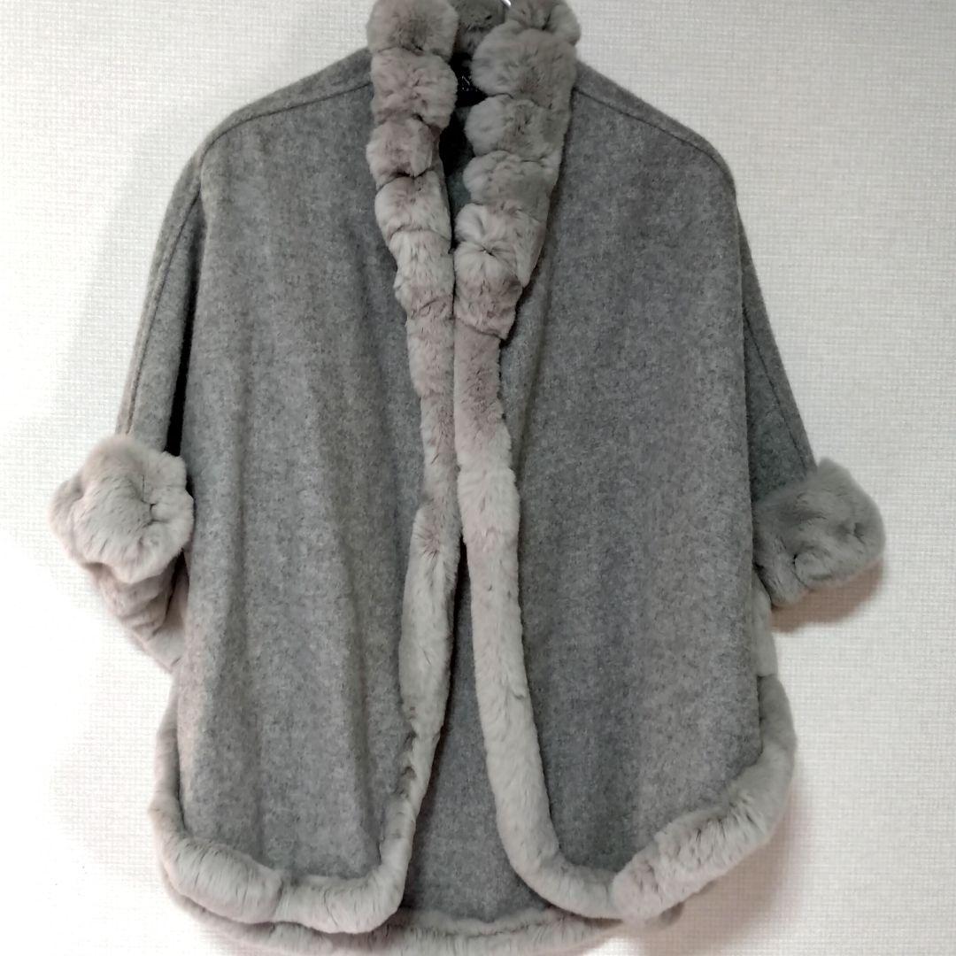 極美品 LANVIN グレー レッキスファーポンチョ ウール100％ ランバン