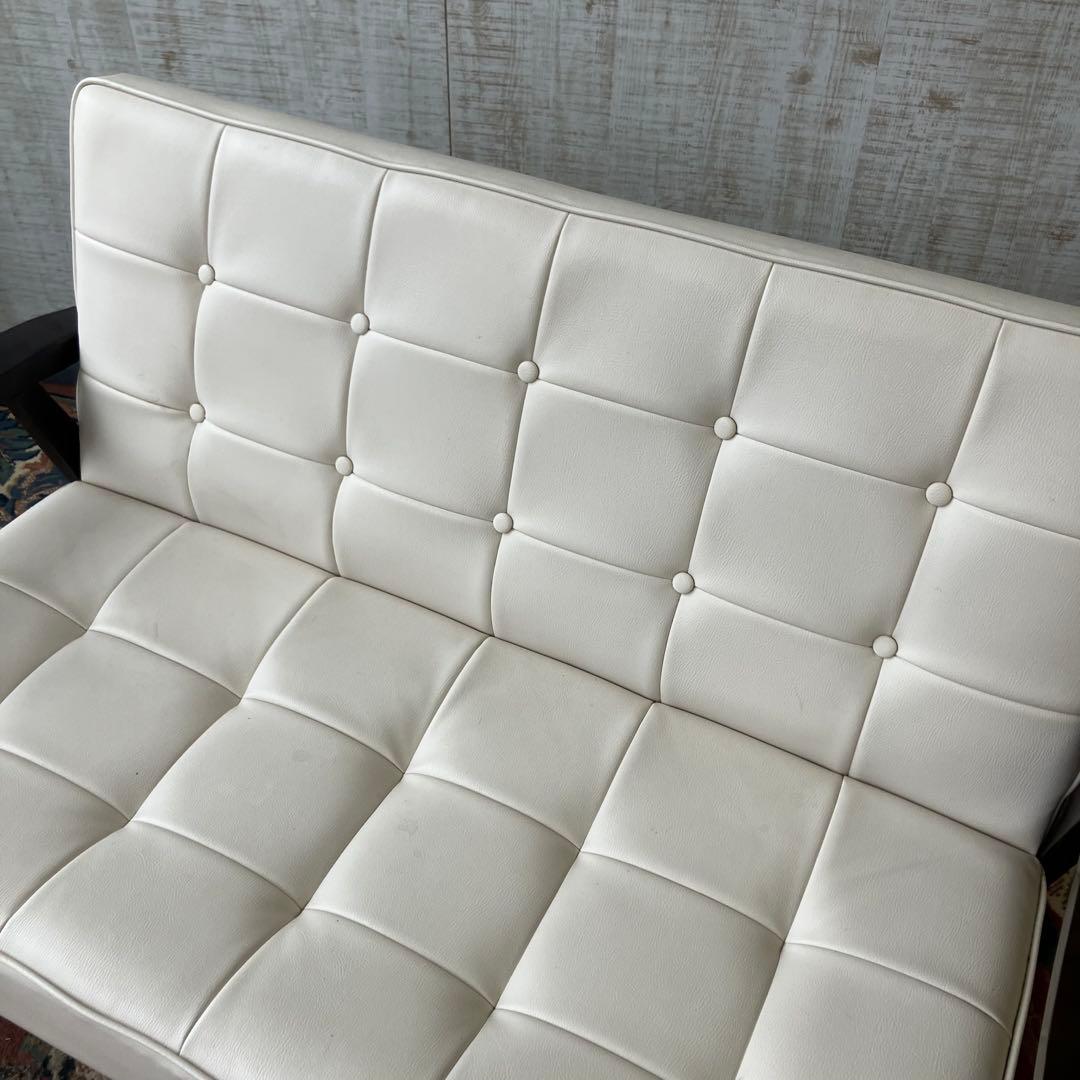 北欧レトロ 木製フレーム アームチェア 二人掛けソファー ロビーチェア ホワイト