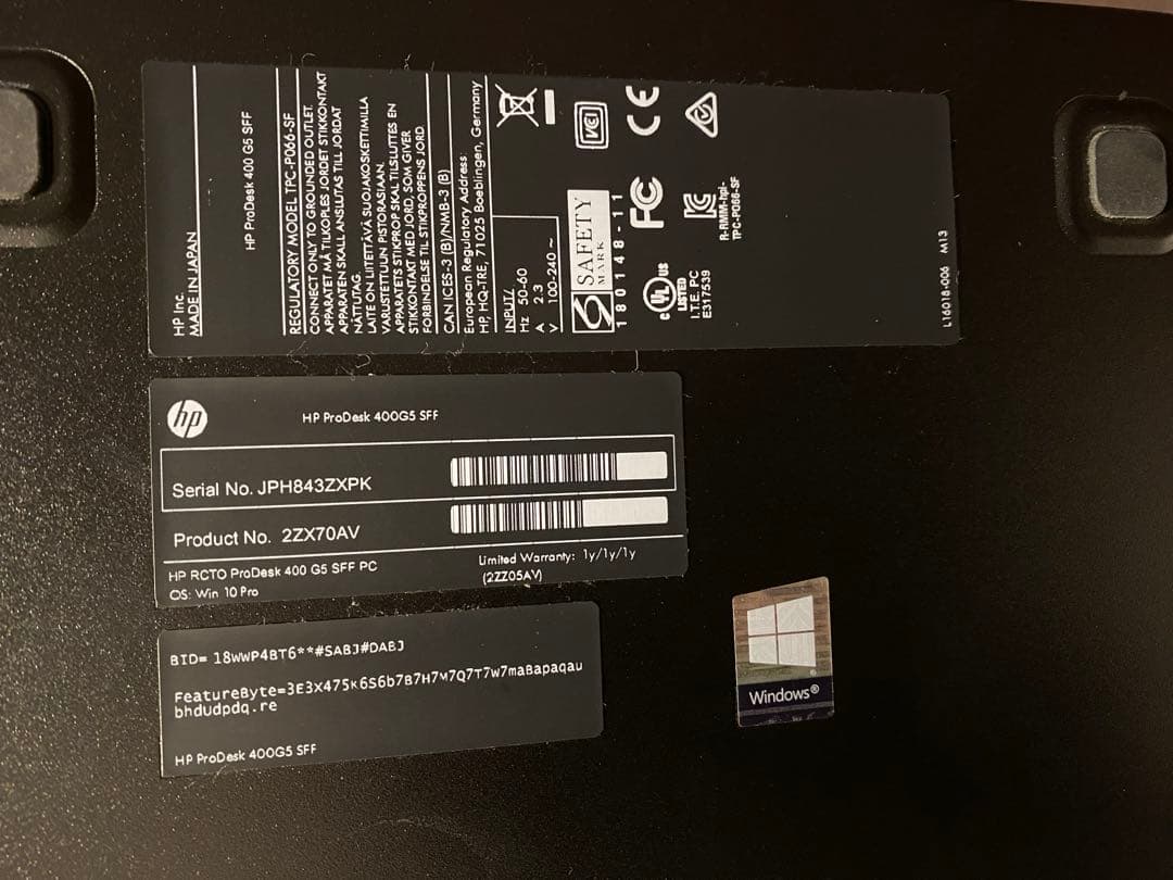 Windowsデスクトップ hp ProDesk 400 G5 SFF Core i5 8GB 500GB