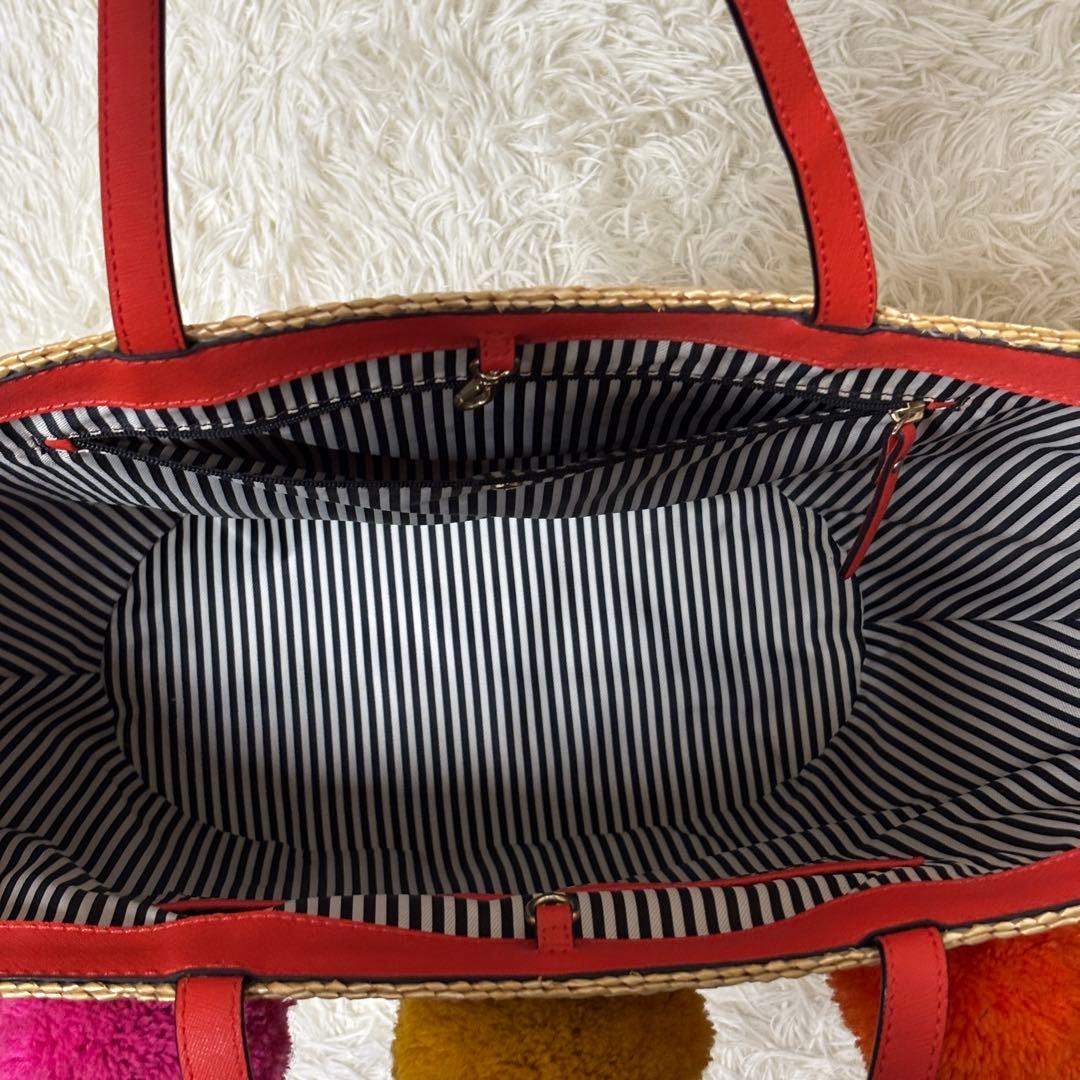 【極美品】kate spade ケイトスペード　かごバッグ　ポンポン　夏