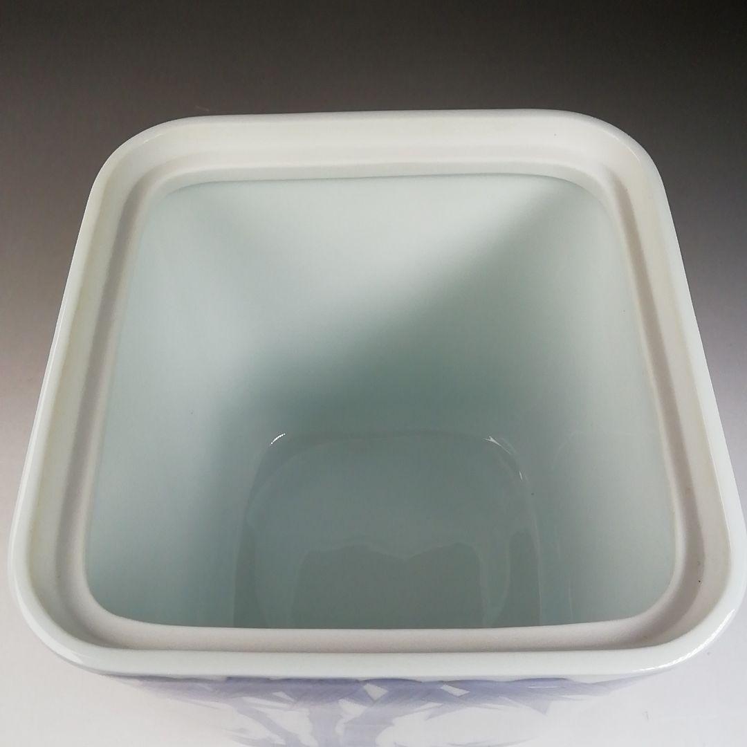 Ｔ７２１　水指　『白磁　染付　竹林』『四方水指』『横石喜助』　共箱　茶道具