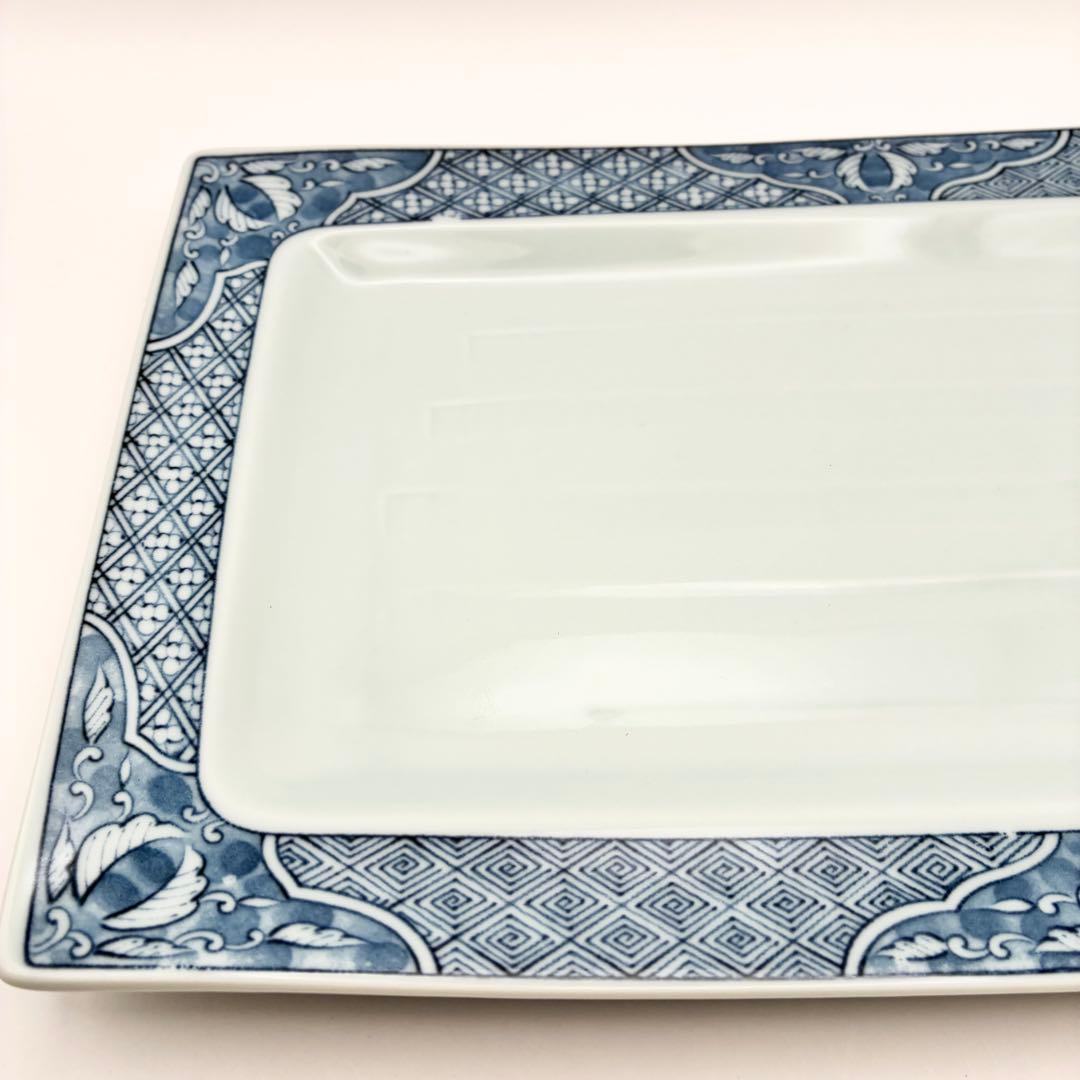 【未使用品】有田焼 龍峰窯 味楽染付長角皿揃 5枚セット 吉祥模様