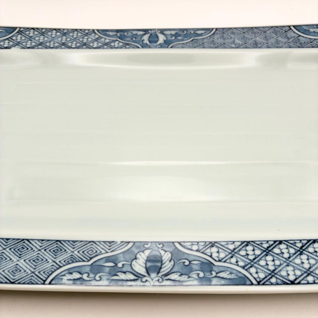 【未使用品】有田焼 龍峰窯 味楽染付長角皿揃 5枚セット 吉祥模様