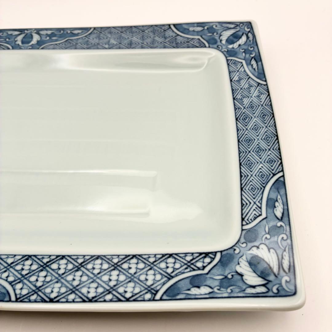 【未使用品】有田焼 龍峰窯 味楽染付長角皿揃 5枚セット 吉祥模様