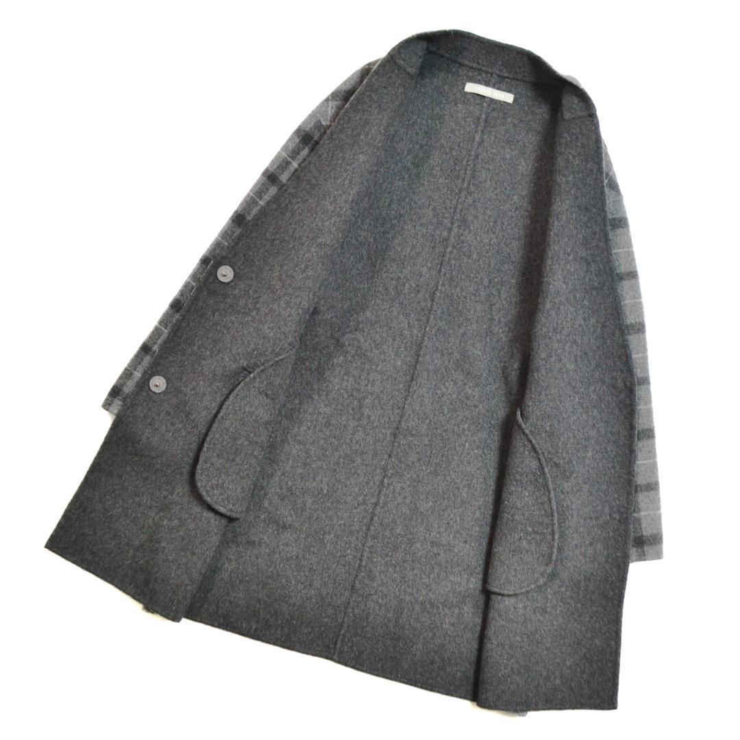 【極美品】theoryセオリー ウール混オーバーサイズチェックノーカラーコートM