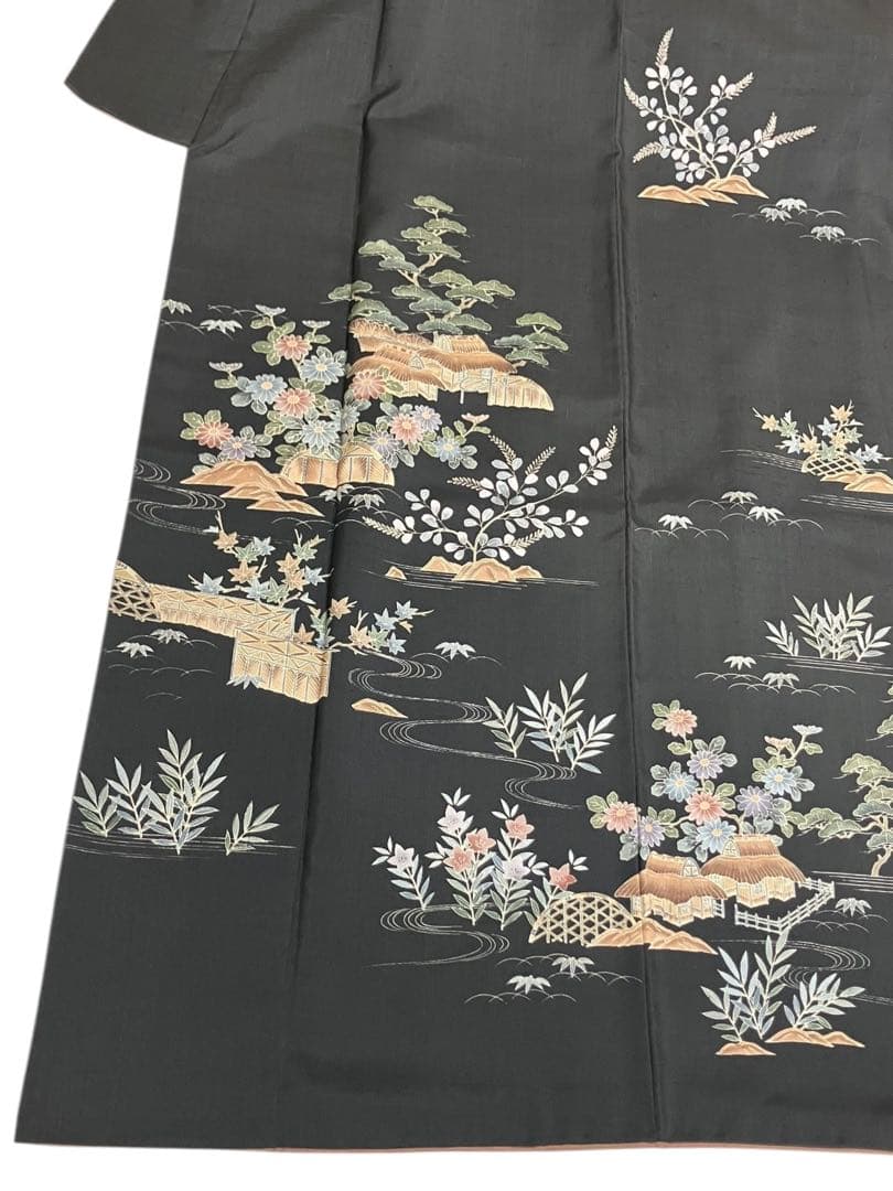 赤城紬 草木染工房 付下げ 正絹 茶屋辻 友禅 落款 証紙 美品 イ6426