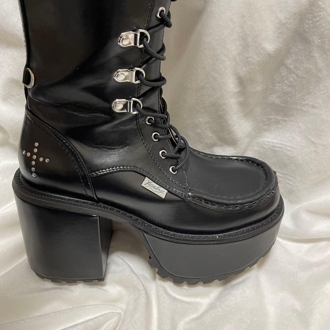 限定品 YOSUKE ヨースケ 厚底 地雷 レースアップ ロングブーツ ベルト