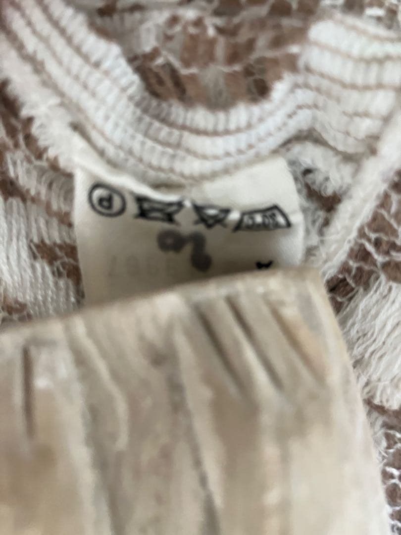 フランス製ビンテージ花柄大テーブルクロスとナプキン6セット　ベージュ白系　未使用