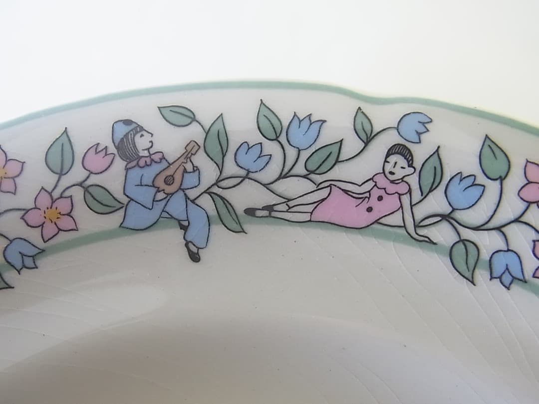 未使用・箱入　フランス　GIEN　ジアン　ピエロとコロンビーヌ　プレート６枚