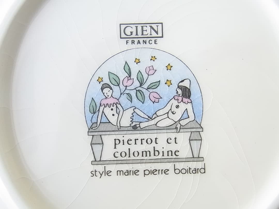 未使用・箱入　フランス　GIEN　ジアン　ピエロとコロンビーヌ　プレート６枚