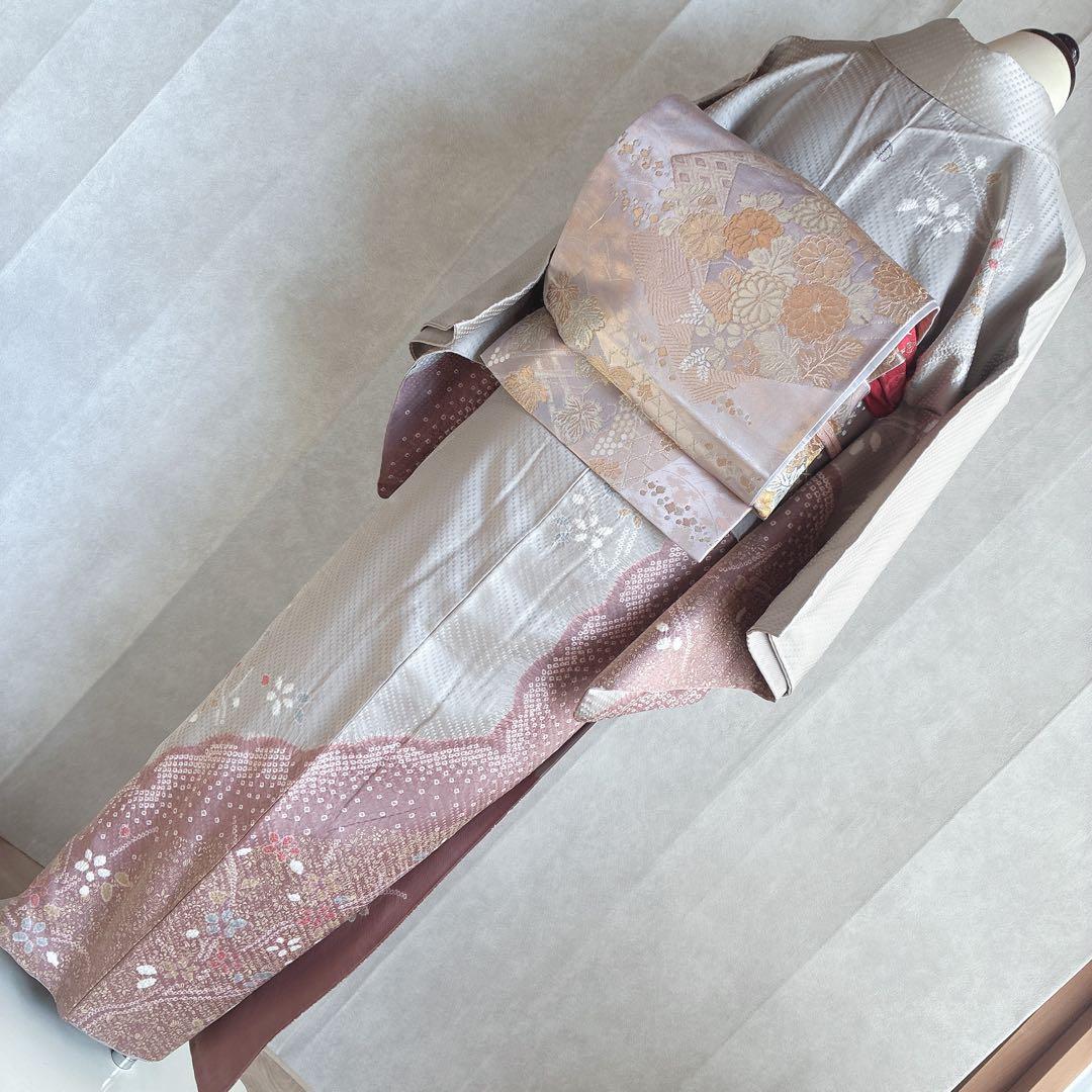 訪問着　フルセット　着物　正絹　絞り　雪輪　淡い　入学式　お祝い　N4