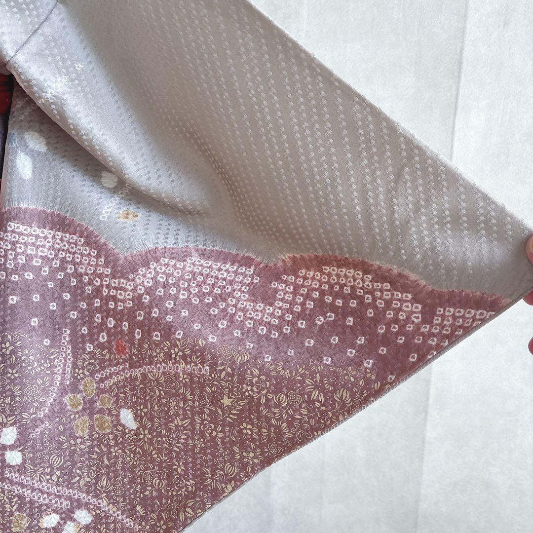 訪問着　フルセット　着物　正絹　絞り　雪輪　淡い　入学式　お祝い　N4