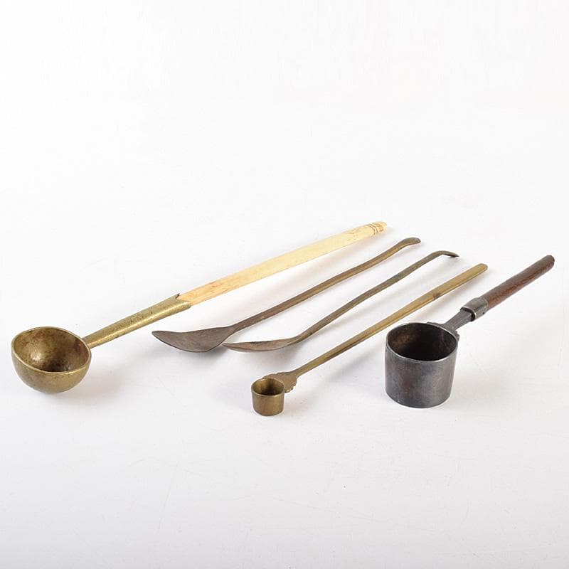 こうちゃん　朝鮮美術　李朝　古銅　薬匙　銅匙　柄杓　5点　V　R7507