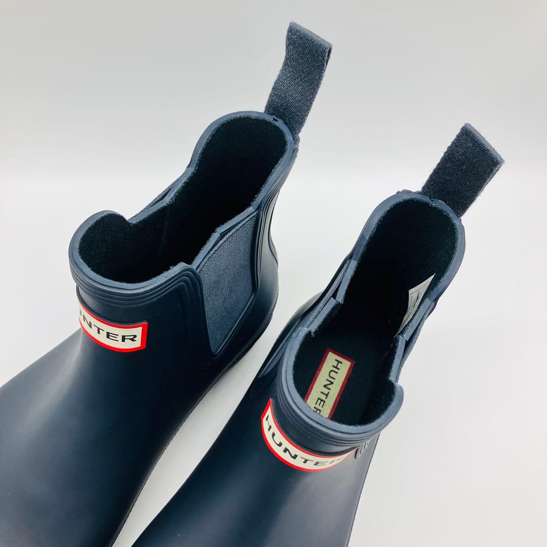 HUNTER サイドゴア チェルシー レイン ブーツ 紺 ネイビー UK6 25