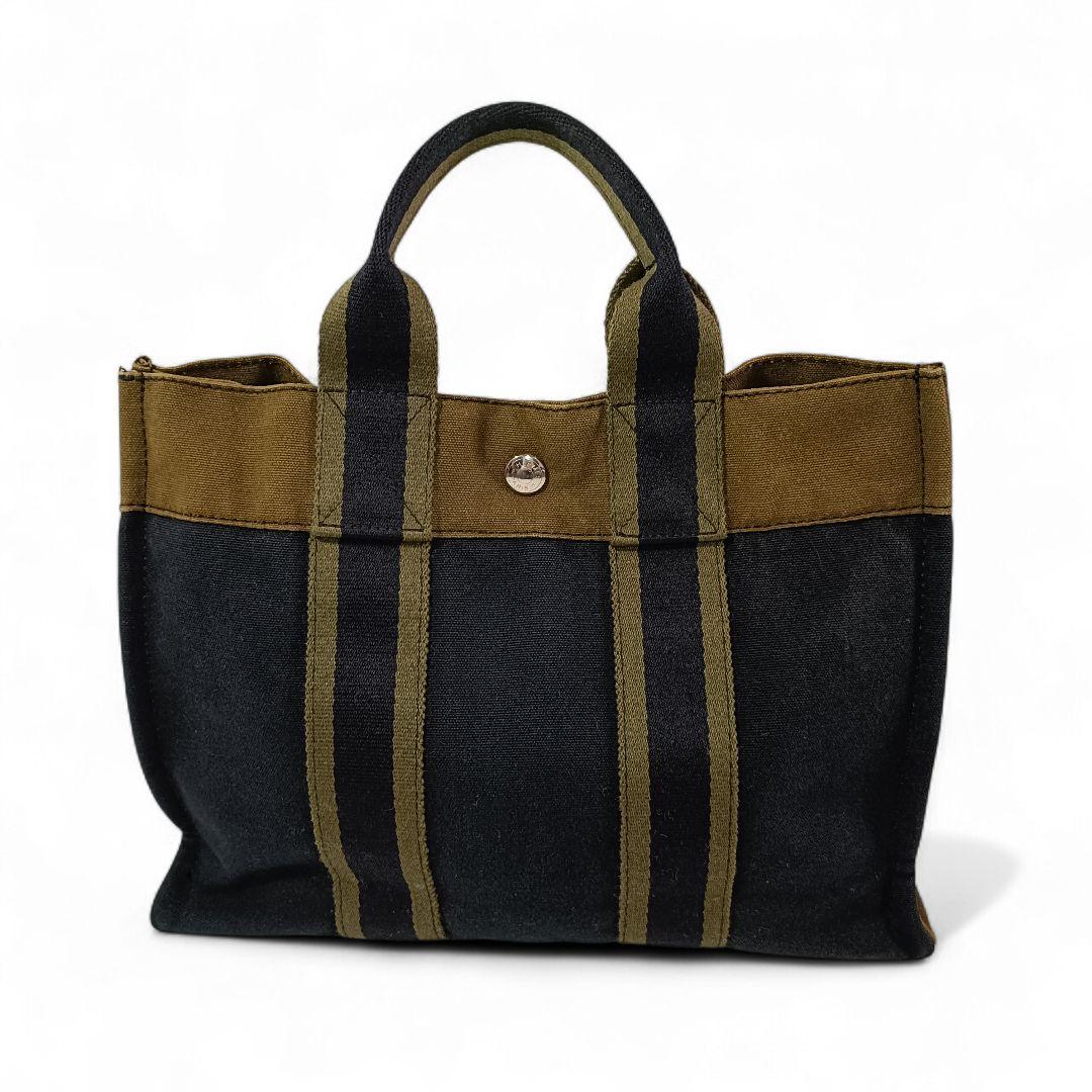 美品 正規品 HERMES エルメス ハンドバッグ フールトゥ キャンバス 黒
