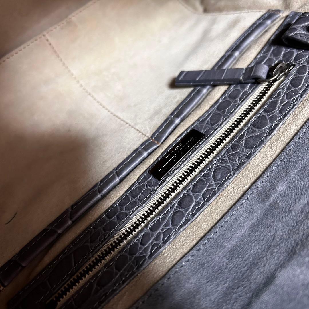 GIORGIO ARMANI スエード　クロコ型押し　ハンドバッグ　ミニボストン