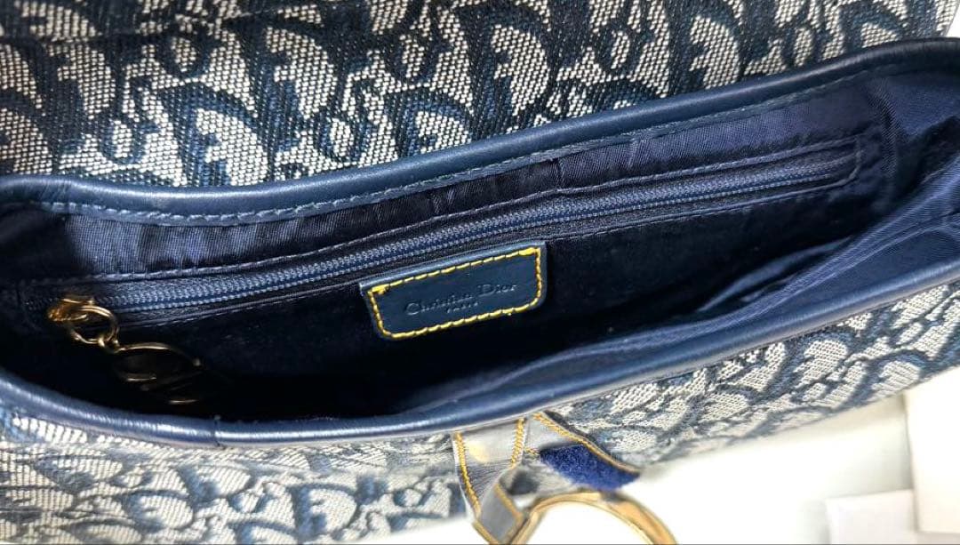 ディオール トロッター サドルバッグ ロゴ ネイビー × ゴールド