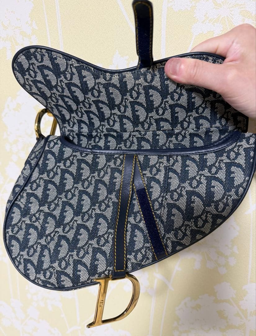ディオール トロッター サドルバッグ ロゴ ネイビー × ゴールド