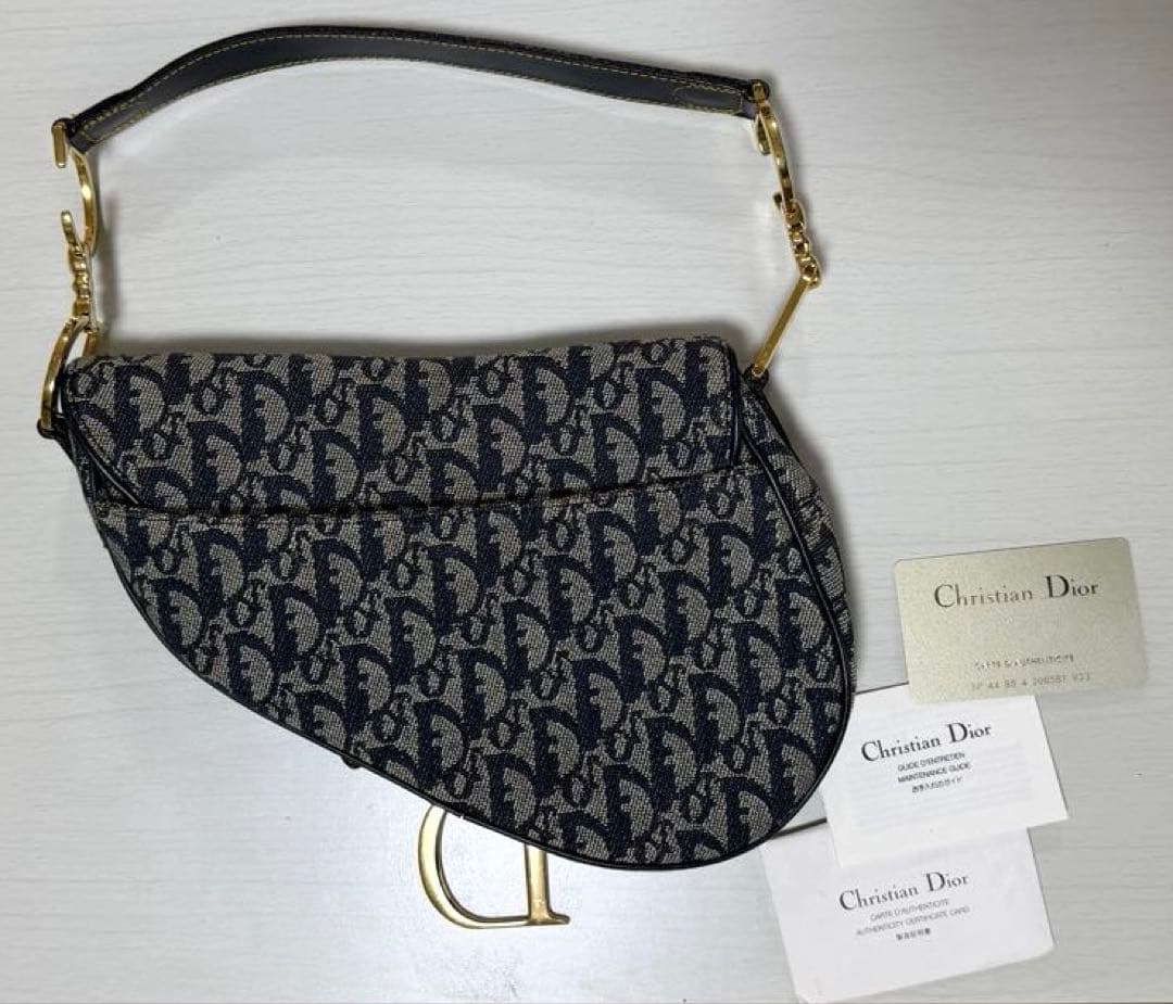 ディオール トロッター サドルバッグ ロゴ ネイビー × ゴールド