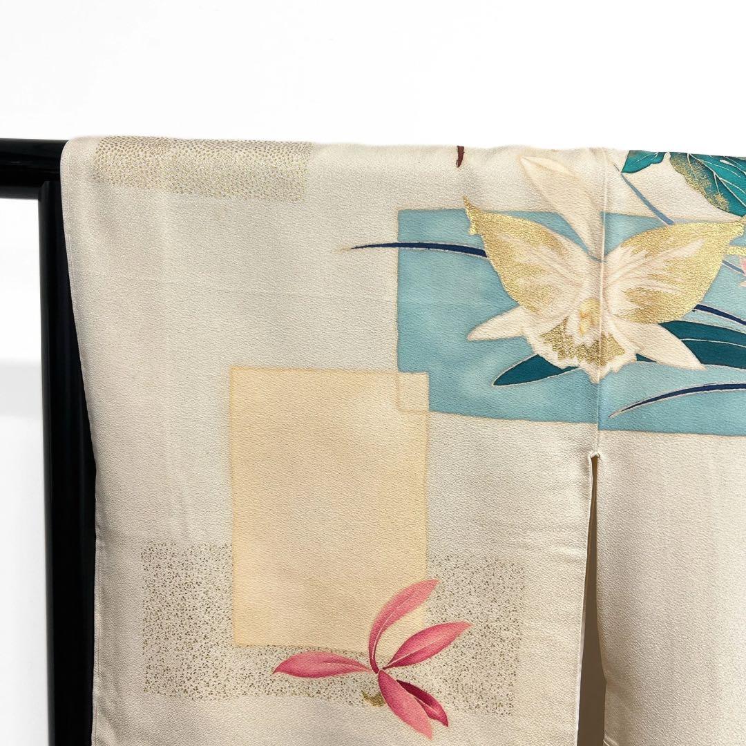 アンティーク　訪問着　刺繍　花模様　菊　百合　蘭　梅　紋無し　着物　112b d