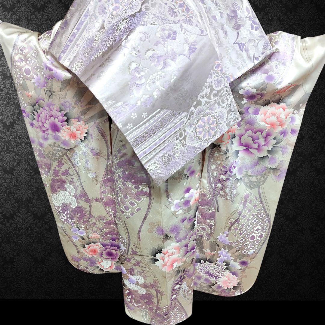 振袖フルセット(12点)・成人式・くすみ・豪華刺繍・銀彩加工・大輪牡丹・正絹