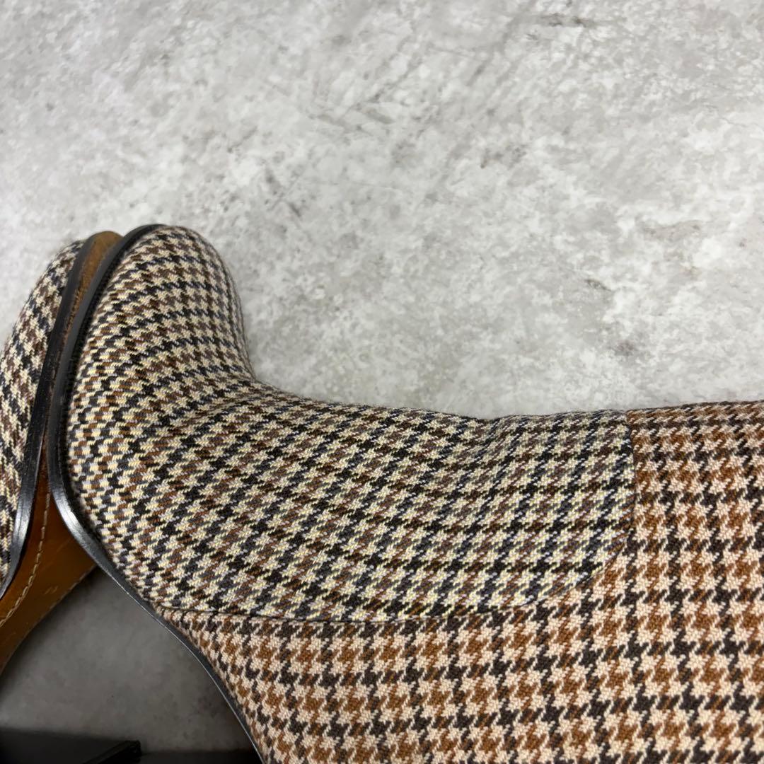 セリーヌ　CELINE ロングブーツ　36 チェック　ウール　ブラウン