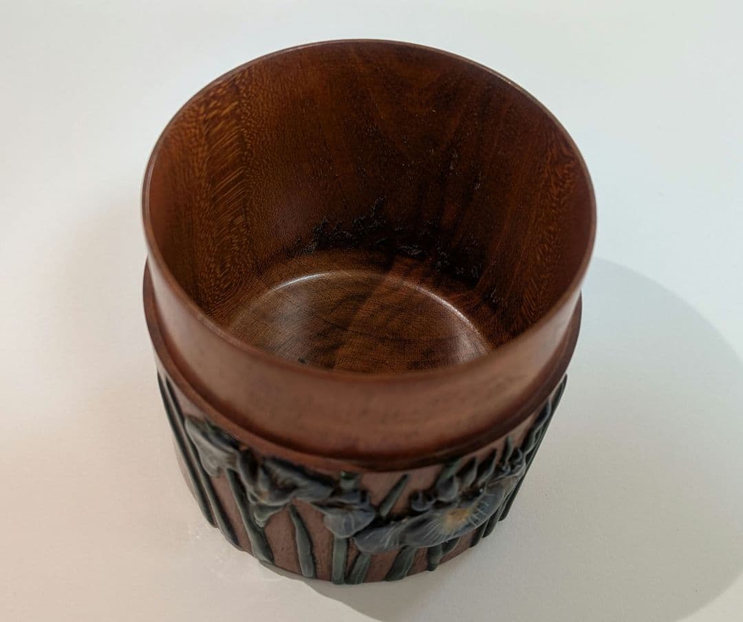 『茂利漆』茶器　光宣作　棗　菖蒲　茶道具　茶入　中次　木彫　あやめ　吹雪